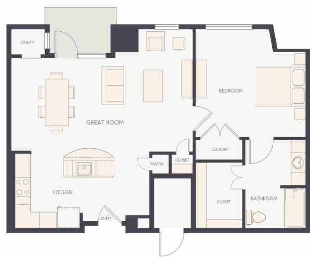 One Bedroom Deluxe A floor plan